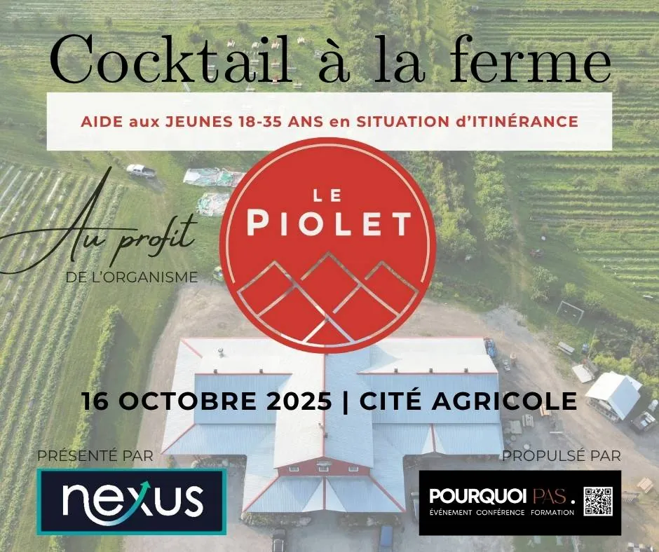 Affiche du Cocktail à la ferme au profit de l'organisme Le Piolet
